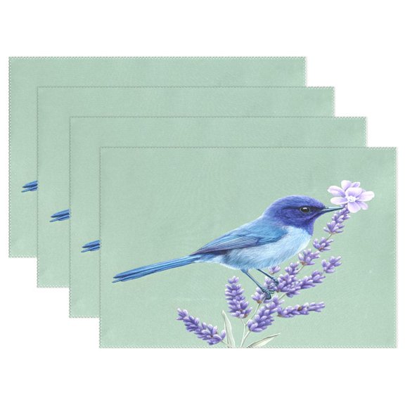 Ryvnso Placemats Set of 4 Bird Lavender Flower Dining Mats Heat-Resistant Non-Slip Washable Table Mat