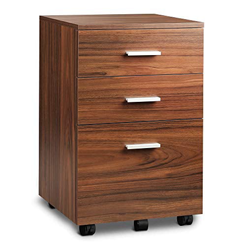 Devaise 3 Drawer Mobile File Cabinet, Three Drawer Lateral File Cabinet Wood