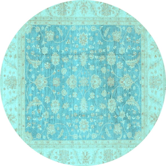 Ahgly Company Indoor Round Oriental Light Blue Traditional Area Rugs, 8' Round