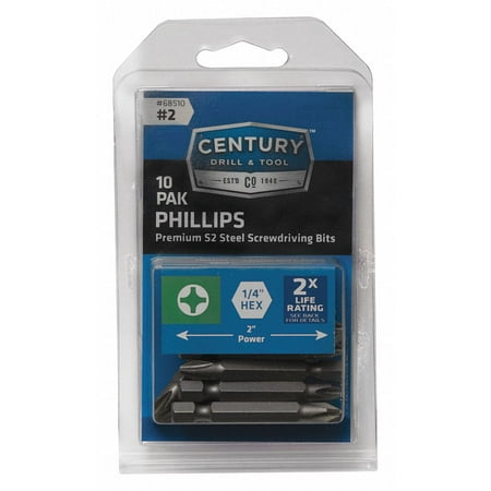 UPC: 0081838685102 | Century Drill & Tool Phillips Power Screwdriver Bit 2 10Pk 68510