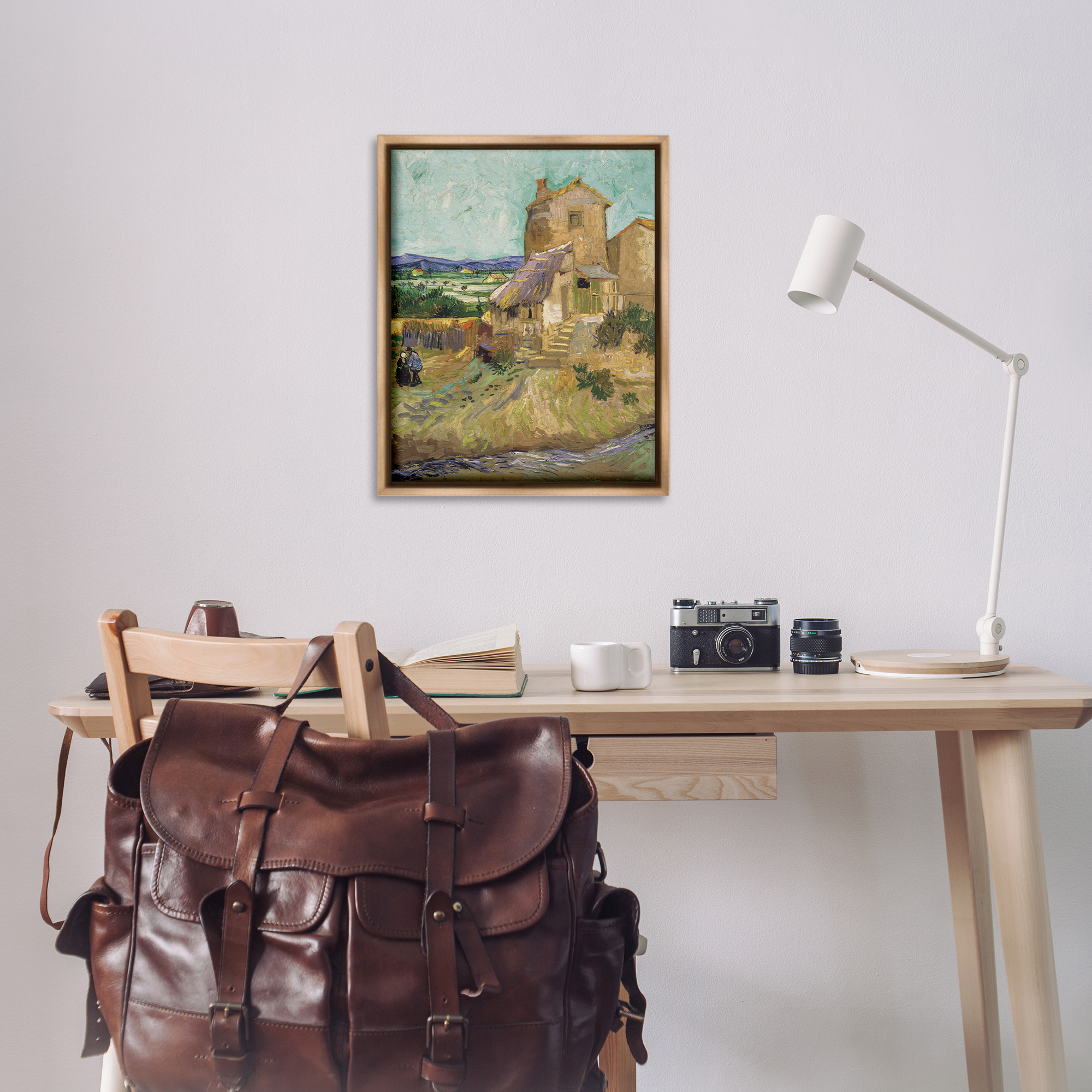 Stupell Industries Van Gogh Old Mill Landscape Landscape & Nature Painting Brown Floater Framed Canvas Art Print Wall Art, 25 x 31