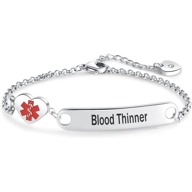 HSHDLDF Heart Medical Alert Bracelet for Women Emergency First Aid Health Alert Engraved Stainless Steel Adjustable Chain Bracelets