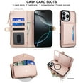 thumbnail image 5 of Decase 2-in-1 Detachable Magnetic Wallet Case Compatible with iPhone 11 Pro, Shockproof PU Leather Flip Cover with Card Slots, Cash Pocket, Zipper Purse, Crossbody Strap, RFID Blocking,Rosegold, 5 of 8