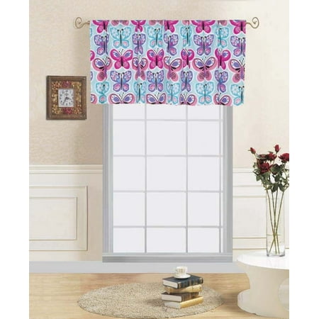 1 Pc Butterfly Blue Kids Straight Rod Pocket Window Curtain