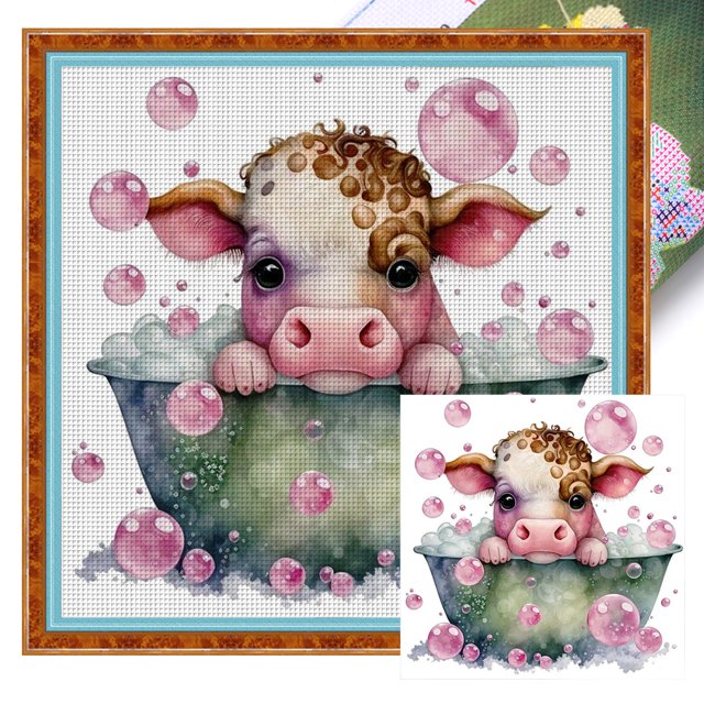 Hilo Algodón Ecológico Bordado Punto Cruz Vaca Baño 11CT 40x40cm