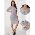 thumbnail image 2 of DARING DIVA Tweed Fall Elegant Boat Neck 3/4 Sleeve Dress XS White Purple, 2 of 6