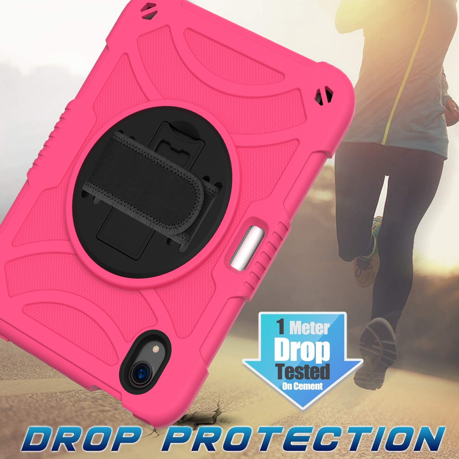 Allytechgroup kids Case for Apple iPad Mini 7 A17 Pro Case iPad Mini 7th/6th Generation Case 2024/2021, Military Grade Drop Protection with Hand/Shoulder Strap Rotating Stand Pencil Holder, Rose