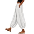 thumbnail image 5 of LEAVINGSUO Women's Cotton Linen Pants Drawstring Elastic Waist Straight Loose Fit Jogger Trousers with Cuffed Hem White S, 5 of 6