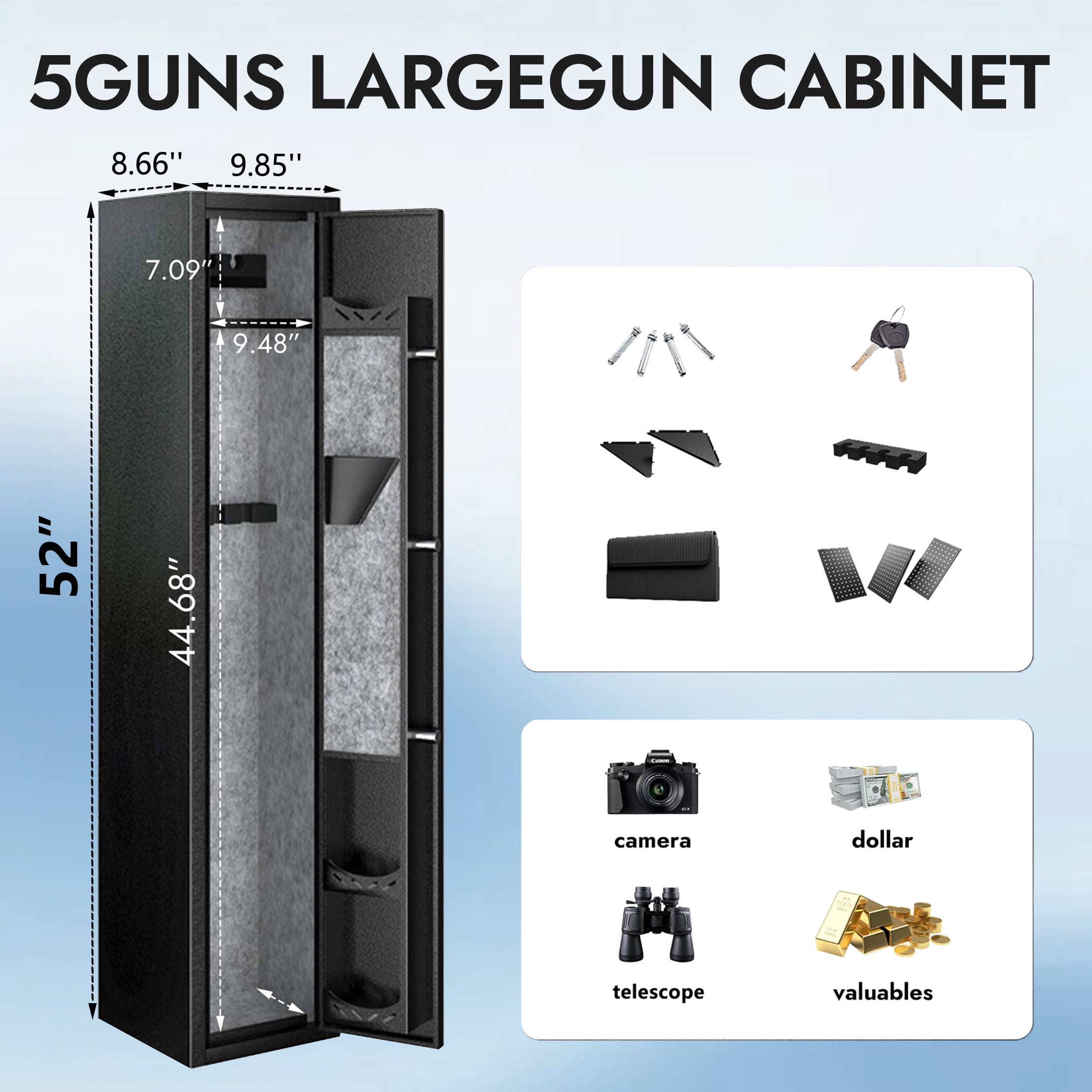 Sapital 2-3 Gun Safe, Digital Keypad Rifle Safe in Cold Rolled Steel with Adjustable and Removable Shelf