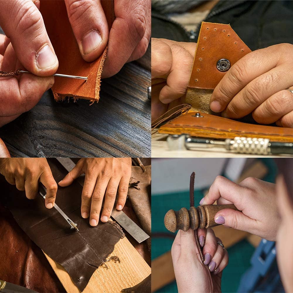 Leather Working Tools Kit with Custom Storage Bag Leather Stamping Tools Leathering Craft Making for Cutting Punching Sewing Carving Stamping