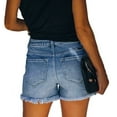 thumbnail image 3 of FAKKDUK Women's Denim Shorts 3" Ripped Raw Hem Elastic High Waist Double-Button Zip with Pocket Shorts Jeans for Women Casual Hot Jean Shorts for Summer Slim Fit,L, 3 of 7