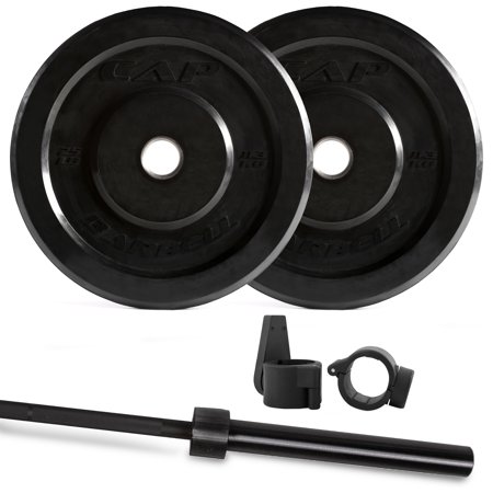 CAP Barbell 95 lb Bumper Plate Set with 7â?? Power Bar and Bar Clamps (ships in 2 boxes)