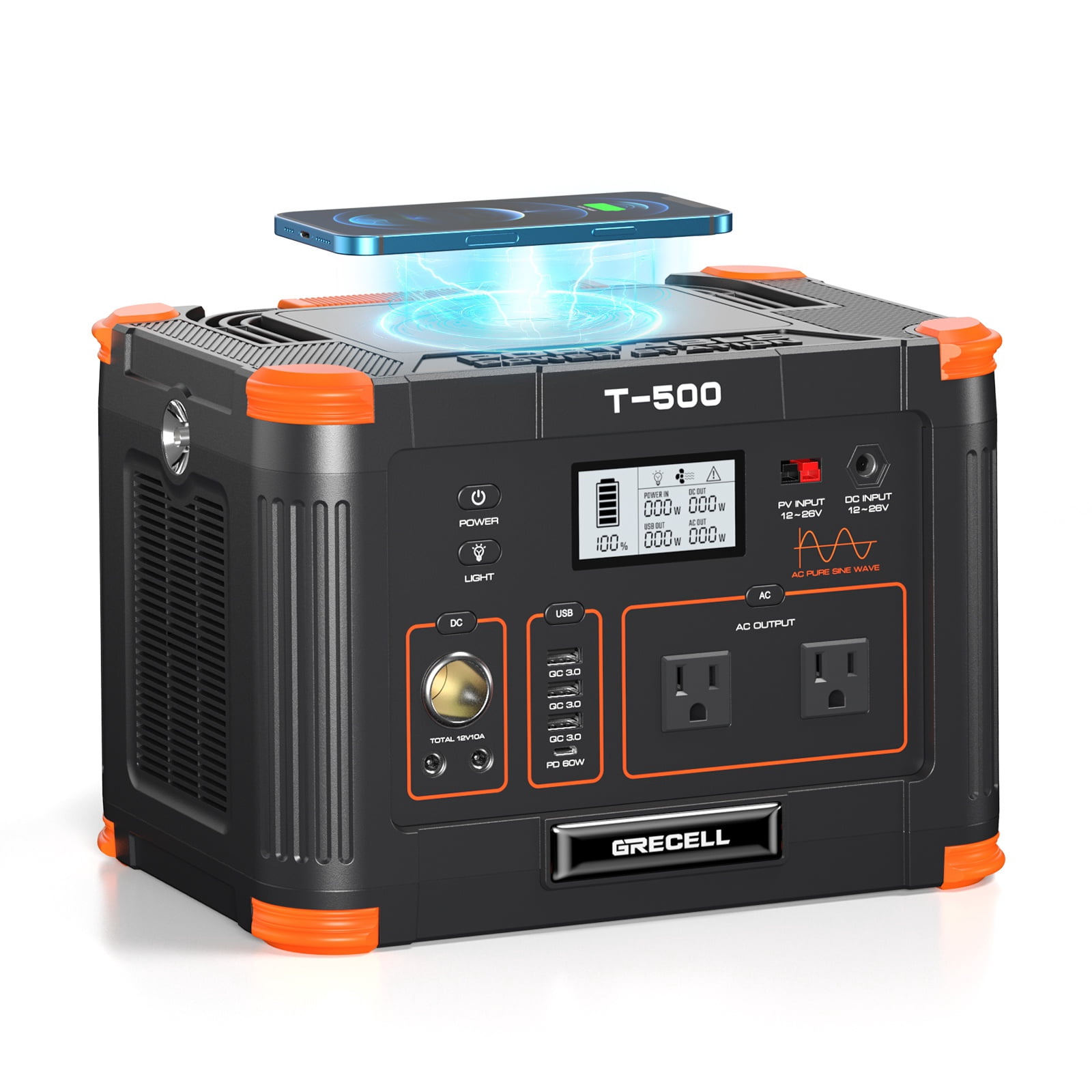 Portable Solar Power Station 500W(Peak 1000W), 519Wh 10-Port Generator Backup Battery Pack, for RV/Van Camping Fishing Climbing Road Trip Home Emergency