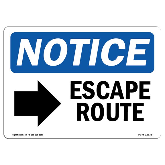 OSHA Notice Signs - Escape Route [Right Arrow] Sign With Symbol | Decal | Protect Your Business, Work Site, Warehouse |  Made in the USA
