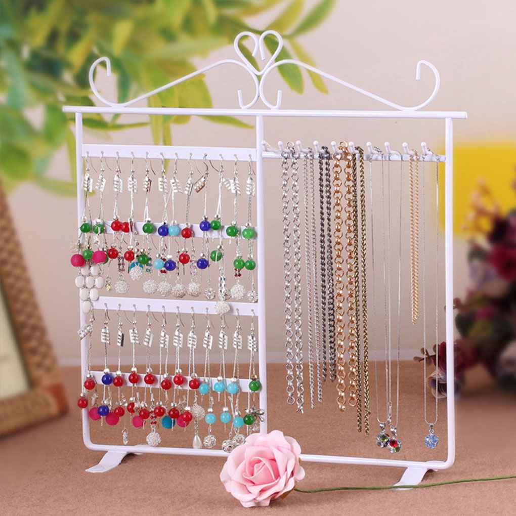 Jewelry Display Rack Earrings Necklace Ear Studs Metal Stand Organizer Holder 