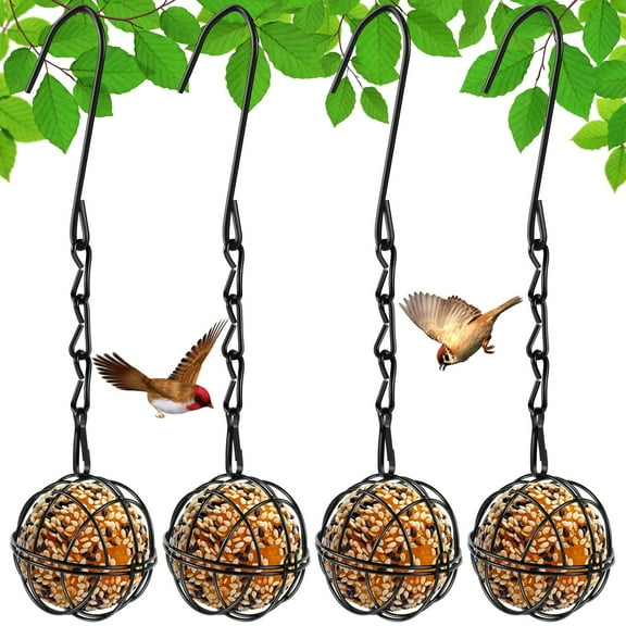 4-Pack Metal Sphere Hanging Bird Feeder Multi-Purpose & Seed Feeder with Sturdy Hooks, All-Season Use for Attracting Wild Birds, Sturdy & Weather-Resistant Hanging Bird Feeder 2.76 In