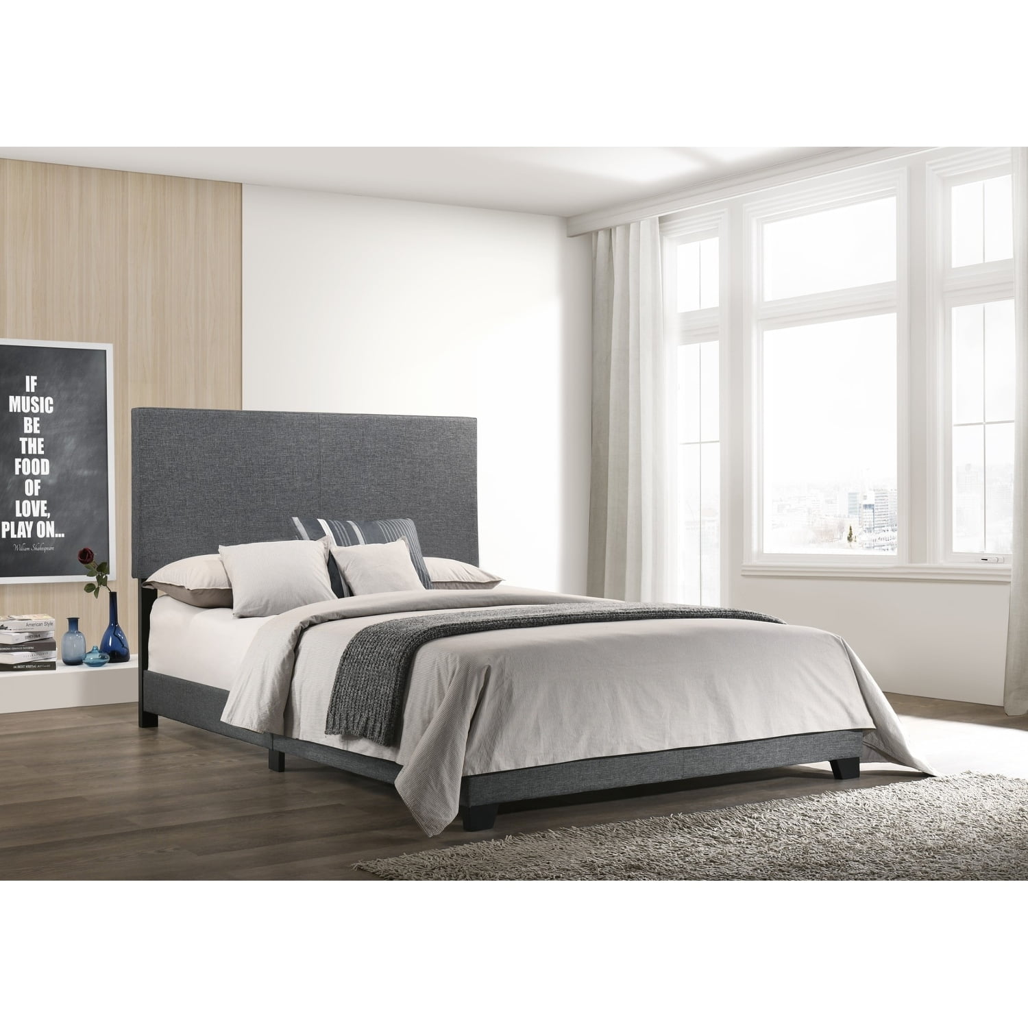 Home Design Evon Queen Linen Upholstered Bed Frame with Foam Padding and Polyester Upholstery, Warm Gray, Easy assembly