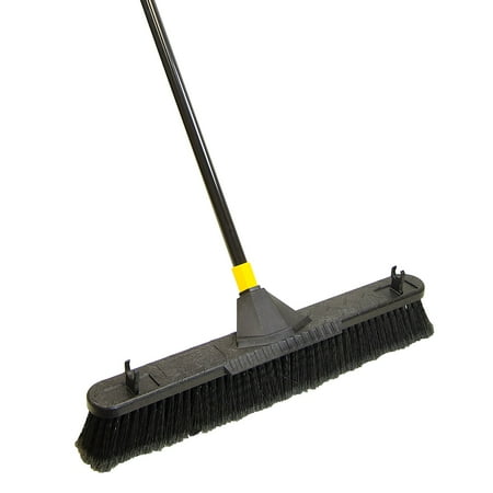 Quickie Bulldozer Smooth Surface Pushbroom with Scraper Block, 24 x 60, Powder Coated Handle, Tampico Bristles, Black/Yellow