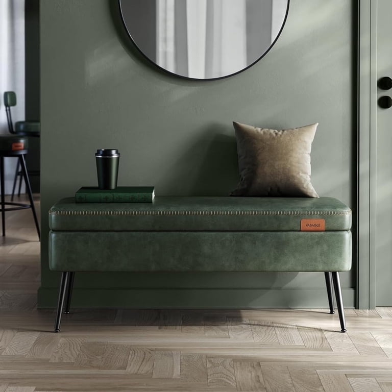 VASAGLE Ekho Collection Storage Ottoman, Forest Green Leather photo 1
