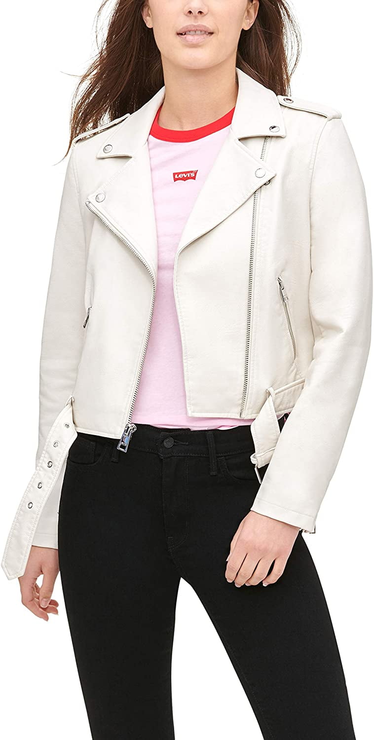 Levis Womens Faux Leather Belted Motorcycle Jacket Standard and Plus Sizes  Plus Size 3X Oyster 