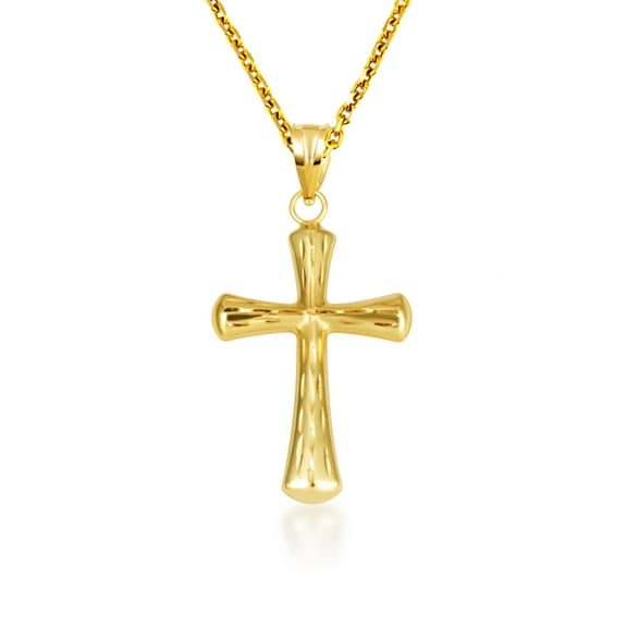 14K Yellow Gold Textured Sacred Cross Pendant Necklace (Pendant with 20" chain)