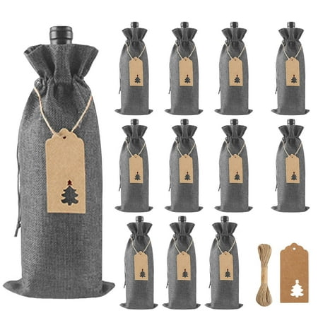 

Geruite Burlap Wine Bags Drawstring Wine Bottle Bag with Tags for Gift