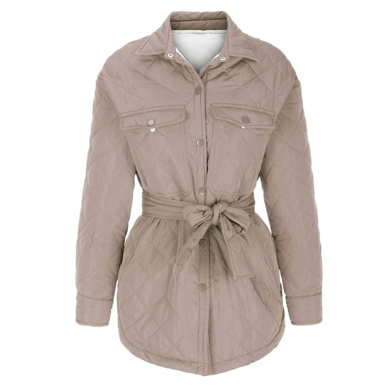 TrendVibe365 Womens Puffer Coat with Belt Long Sleeve Down Jacket