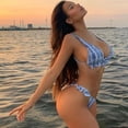 thumbnail image 5 of Plus Size Bikini for Women Lace Up Drawstring Swimsuits Ruffle Patchwork Thong Bottom Swimwear Micro Bikini Sets Split Two Piece Swimsuits Beachwear Bathing Suit, 5 of 9