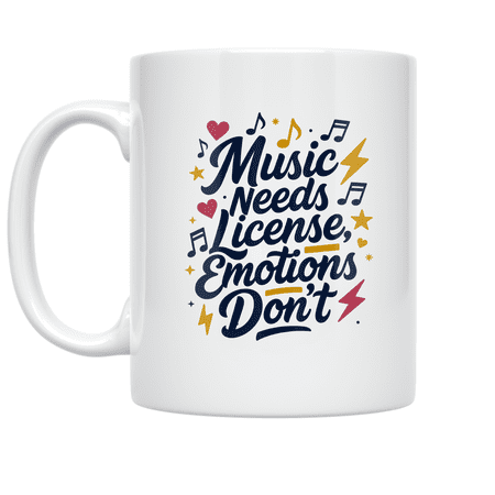 Music Needs License, Emotions Don-t - Music Lover - 11 oz Ceramic Coffee Mug