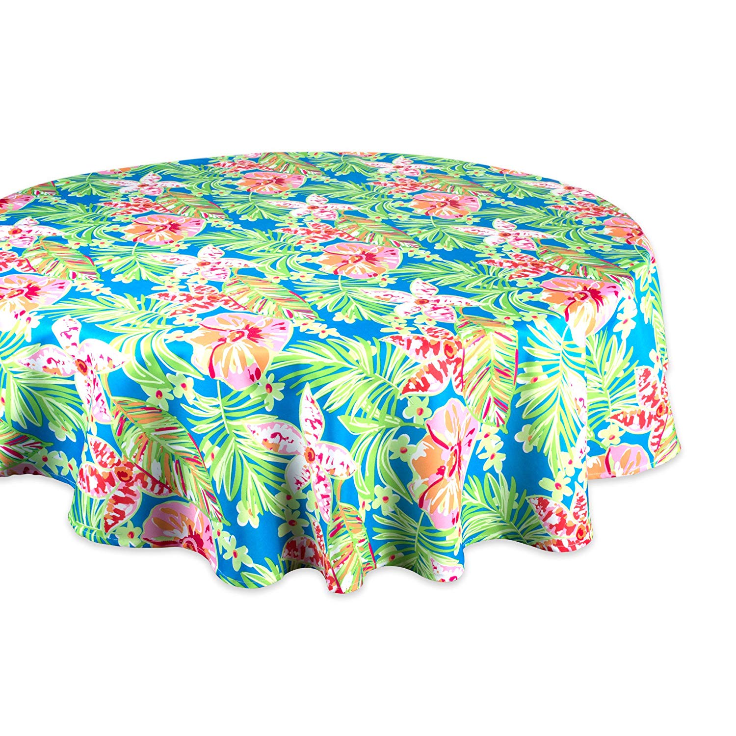 60" Green and Pink Floral Round Outdoor Tablecloth