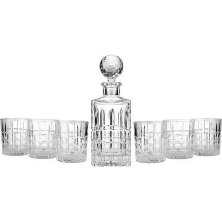

Aurum Crystal AU52246 Crystal Whiskey Decanter w/ 6 Glasses Classic Bourbon Carafe and Tumblers Service for 6