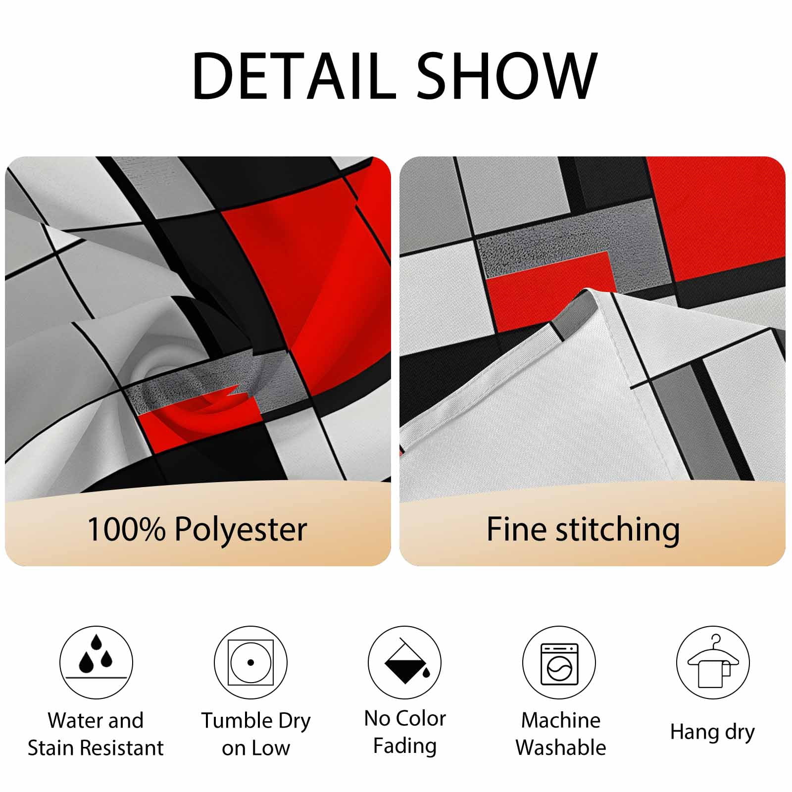 Round Tablecloth Red Black Gray Squares Waterproof Oil Proof Polyester Table Cloth Cover Decor for Home Dining Outdoor,Patio,Parties, 54" Dia. Abstract Geometric Art