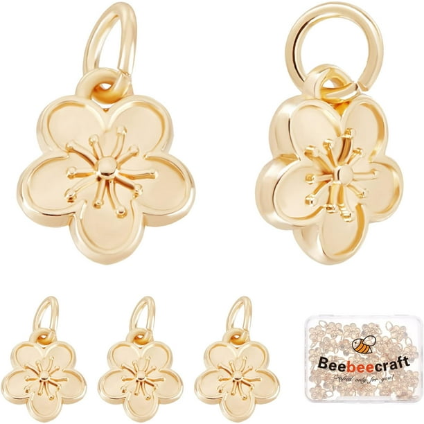 40 colgantes de flores de oro y plata de 10,5 x 12 mm con forma de flor de durazno y anillas para hacer joyas.
