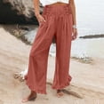 thumbnail image 2 of RUTAYY Women's Pants High Waist Solid Color Casual Loose Fit Drawstring Waistband Asymmetrical Hem Comfortable Trendy Vibrant Trousers, 2 of 5