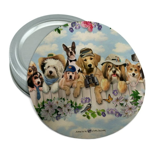 Dogs Outdoors on Fence Pattern Round Rubber Non-Slip Jar Gripper Lid Opener