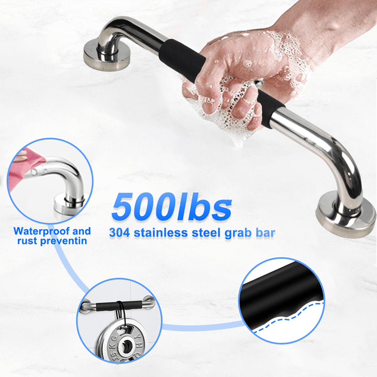 GYTF 2 Pack Grab Bars for Bathroom,16 inch Anti Slip Bathroom Handicap Grab Bars with Rubber Grip,Safety Bath & Toilet Rail for Senior,Pregnant Wife and Children,Safety Shower Grab Bars