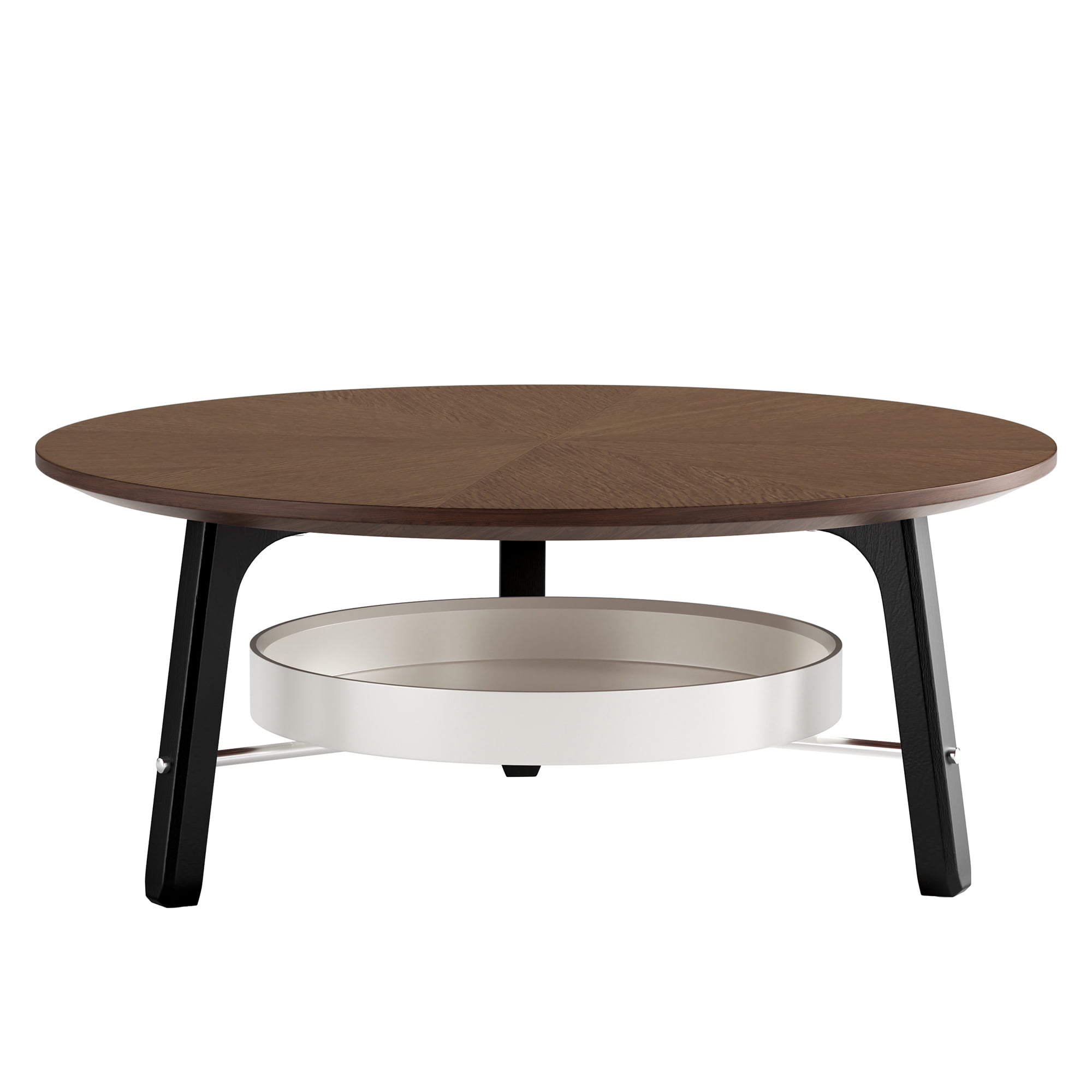 Leumius Round Coffee Table with Storage Shelf, Modern Minimalist Center Table for Living Room Walnut