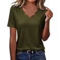 thumbnail image 2 of Ayolanni Solid Blouses for Women Scalloped Short Sleeve V-Neck Blouse Workout Loose Basic Shirts Tops for Women Green L, 2 of 7