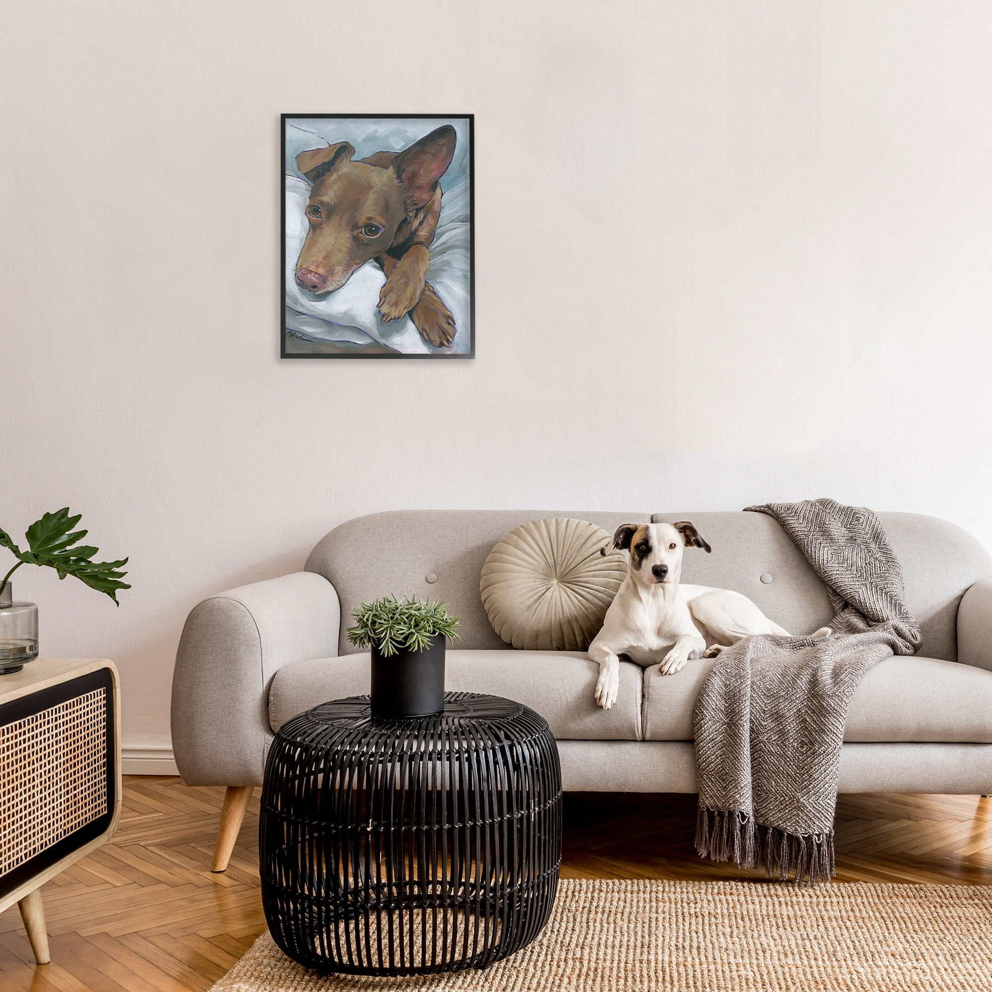 Stupell Industries Resting Dog Portrait Animals & Insects Painting Black Framed Art Print Wall Art, 24 x 30