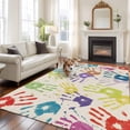 thumbnail image 2 of Colorful Hand Print Area Rugs 6'x9', Washable Small Throw Rugs for Kitchen Dining room, Cartoon Watercolor Graffiti Beige Indoor Outdoor Rug Non-Slip Low Pile Carpet Runner Reversible Floor Mats, 2 of 8