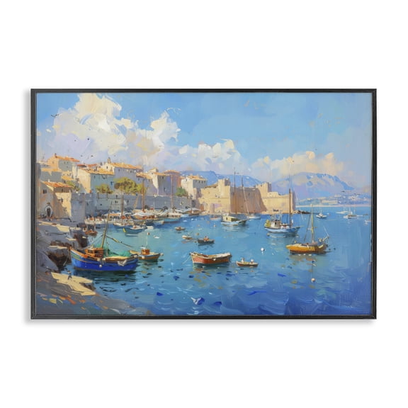 Stupell Industries Traditional Nautical Harbor Coastal Town Black Framed Giclee Art, 18 x 12, by LSR Design Studio