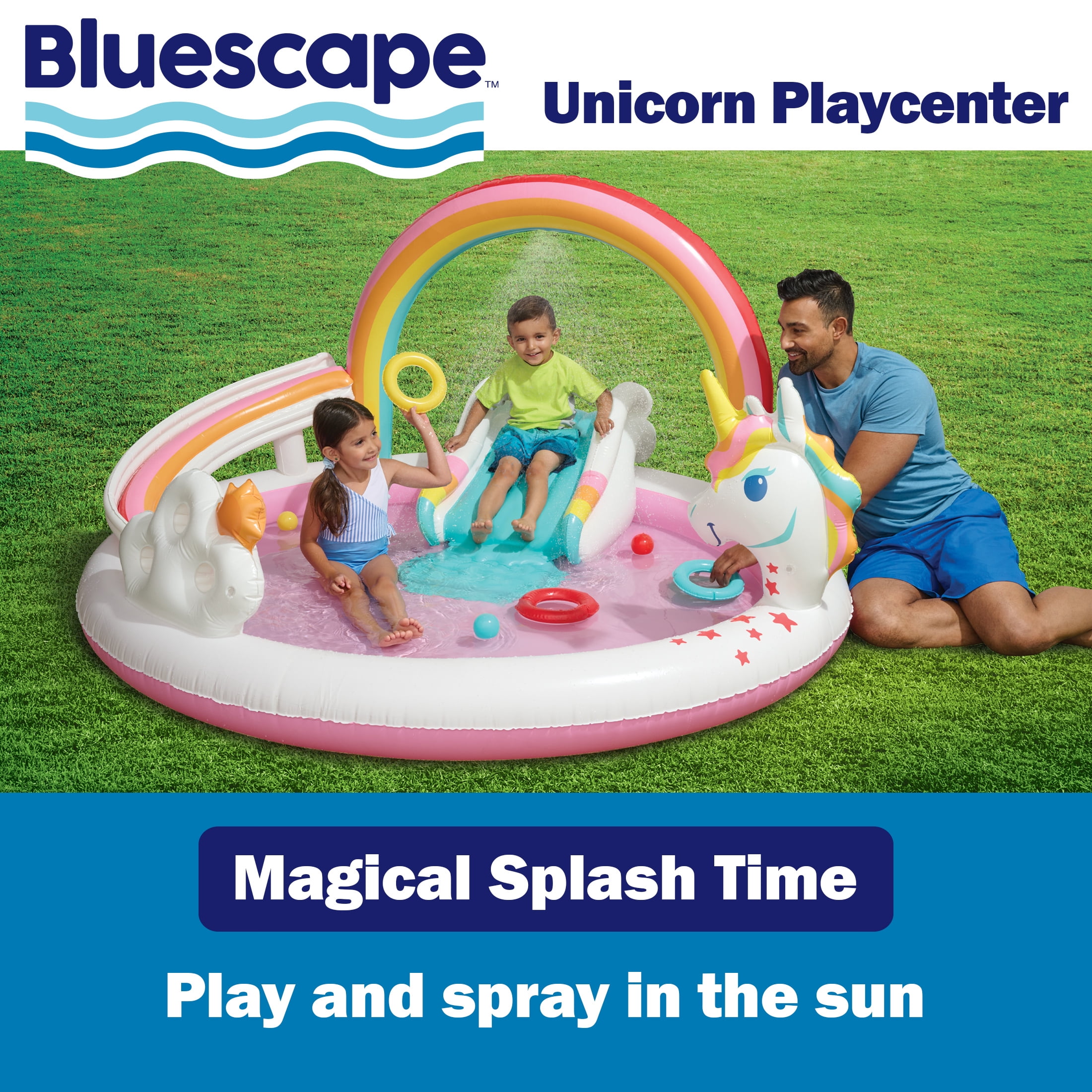 Bluescape Rainbow Unicorn Play Center,  Inflatable Pool Game & Toys,  Age 2 & Up, Unisex