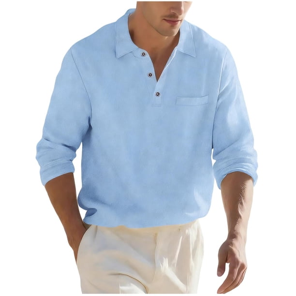Camisas para Hombre Casual Suelto Botón de Bolsillo de Manga Larga Blusa de Cuello para Uso Diario Al Aire Libre