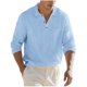 thumbnail image 2 of Ceisia Men's Relaxed Fit Linen Blend Long Sleeve Turndown Collar Shirt with Chest Pocket Light Blue S Gifts, 2 of 6