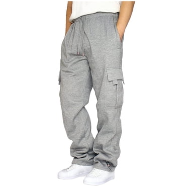 HAOTAGS Men Straight Type Joggers with Multiple Pockets Solid Loose Fit Casual Outdoor Trousers Gray Size 2XL