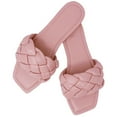 thumbnail image 3 of New Women's Braided Quilted Single Band Strap Flat Square Toe Open Slide Sandal, 3 of 4
