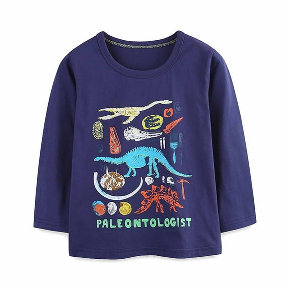 Odeerbi Kids Boys Dinosaur Long Sleeve T-Shirts Fall Winter Cotton Base Tops Fashionable Children's Dinosaur Printed Round Neck Top Black