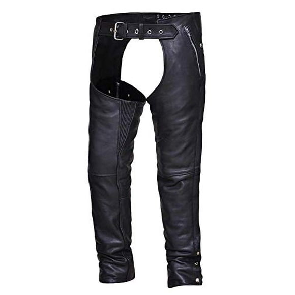 Ultra 6130-00-BLK-L Unisex Naked Leather 4-Pocket Motorcycle Chaps,Black,Size - Large