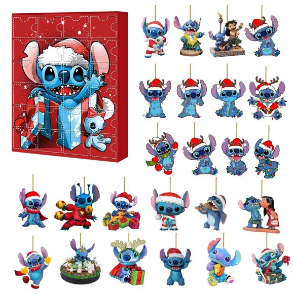 Refurbished Guvpev Stitch Christmas Advent Calendar 2024 Kids with 24Pcs Stitch Mini Figure Christmas Tree Decorations
