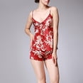 thumbnail image 5 of Women\'s Silks Satin Pajamas Short 2-piece Pajamas With Straps V-neck Sleep Shirt & Shorts Sweet2139 Wine RedM, 5 of 5
